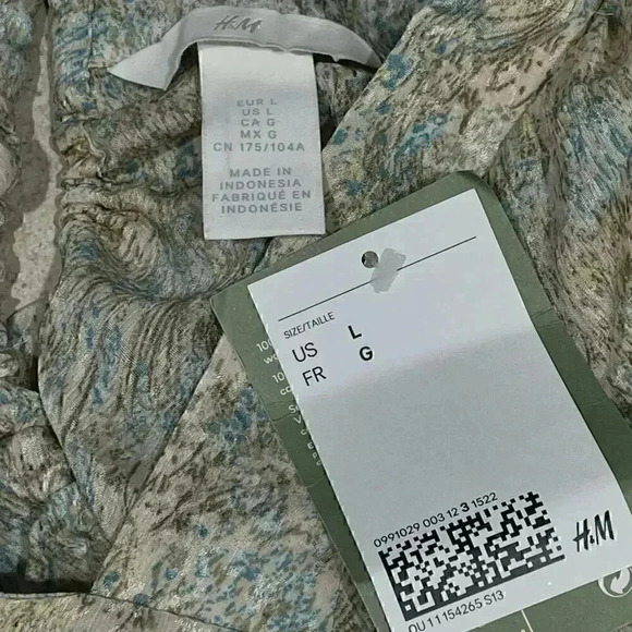 H&M NWT Women's Floral Open Back Crop Blouse 3/4 Sleeve Size L - Picture 7 of 7